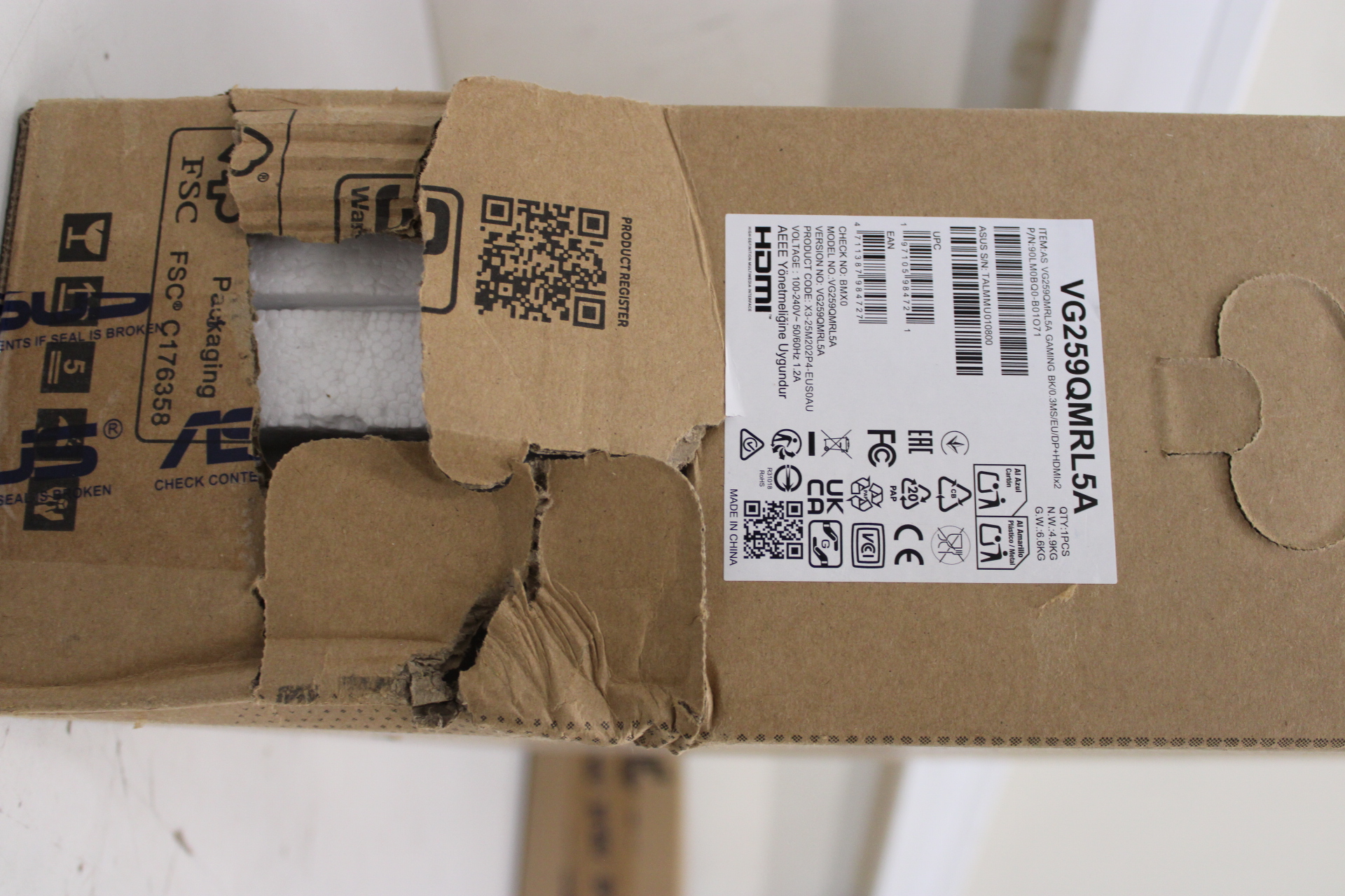 SALE OUT.  - Asus TUF Gaming VG259QMRL5A - 24.5 " - Fast IPS - 16:9 - 310 Hz - 1 ms - 1920 x 1080 pixels - 400 cd/m² - HDMI ports quantity 2 - DAMAGED PACKAGING