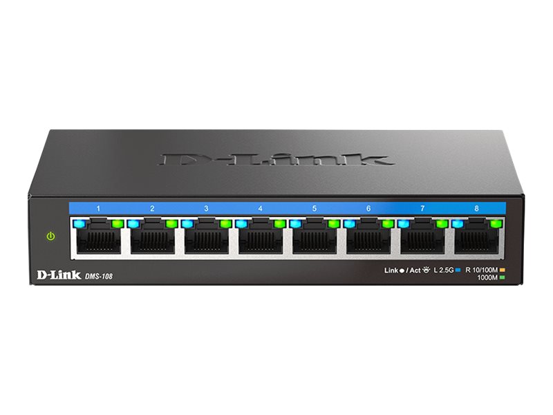 D-Link DMS-108/E - 8-Port 2.5G Multi-Gigabit Desktop Switch - Desktop - Unmanaged