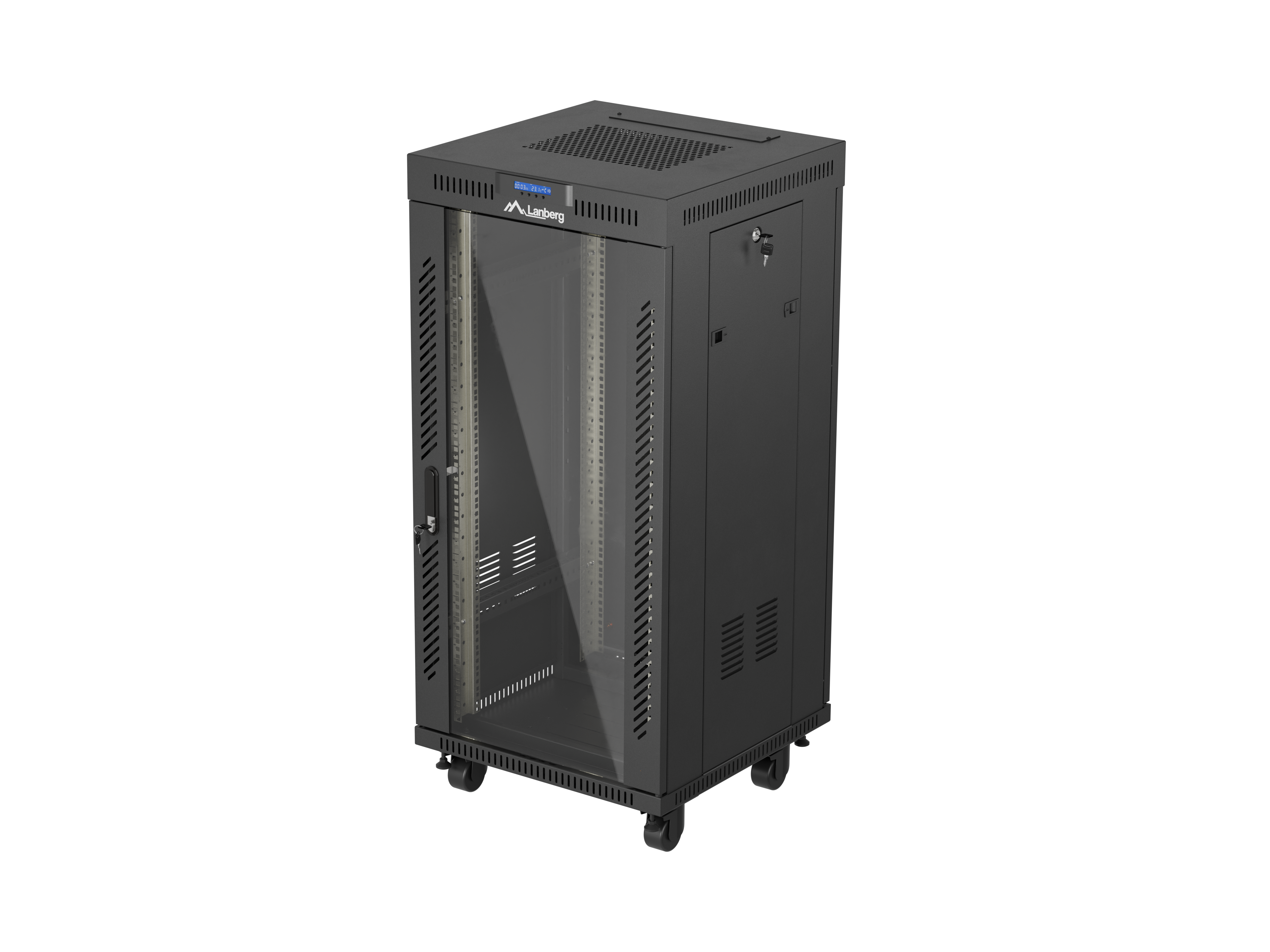 Lanberg Rack cabinet 19" free-standing 24U/600x600 (flat pack) with glass door LCD V2, black