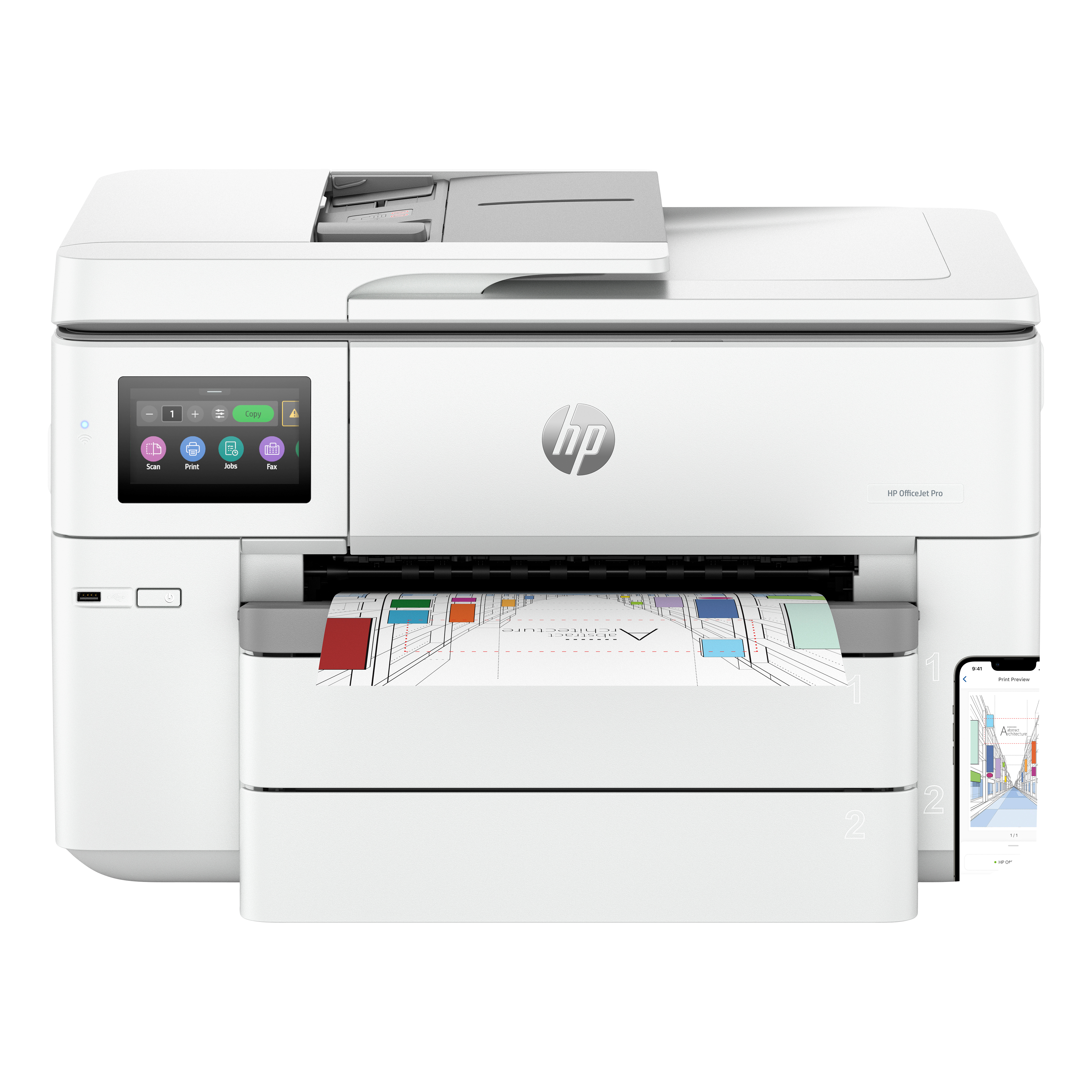 HP OfficeJet Pro 9730e HP+ Wide Format AiO All-in-One Printer - A3/A4 Color Ink, Print/Copy/Scan, Automatic Document Feeder, Auto-Duplex, Two Trays, LAN, Wifi, 22ppm, 250-1500 pages per month (replaces OfficeJet Pro 7740)