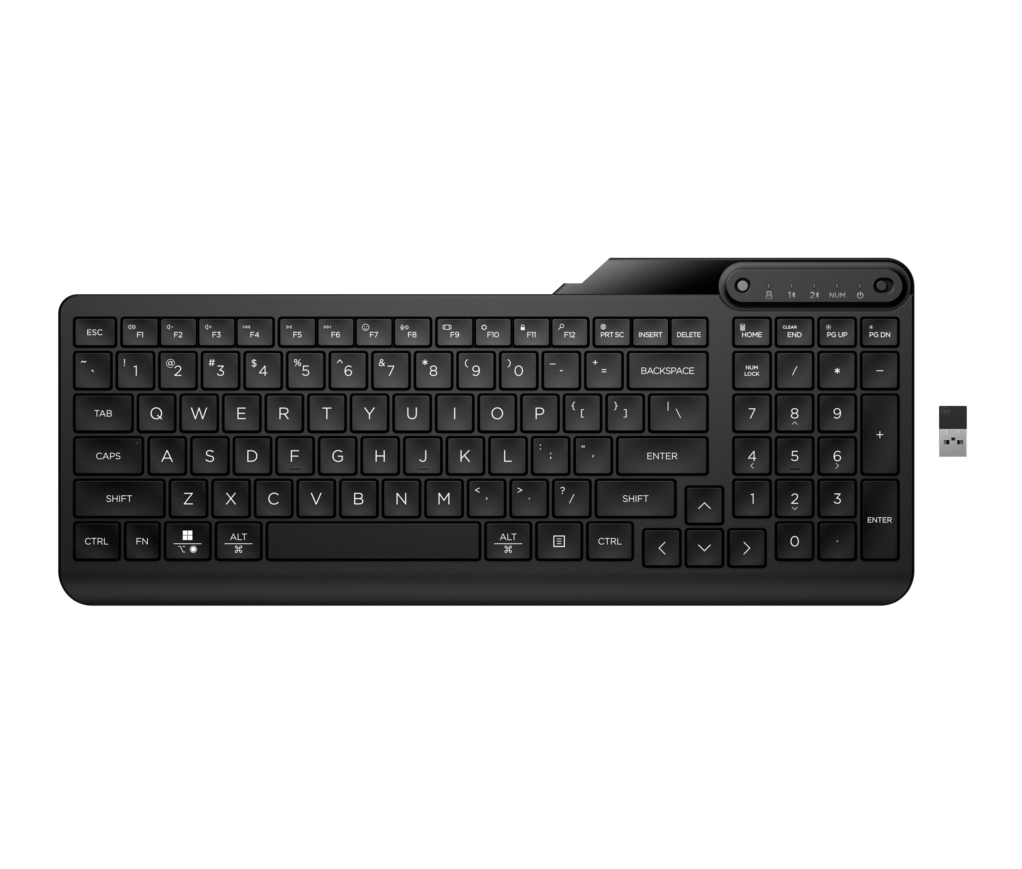 HP 475 Wireless Silent Keyboard - Dual-Mode, Spill-resistant, Sanitizable, Programmable - Black - US ENG