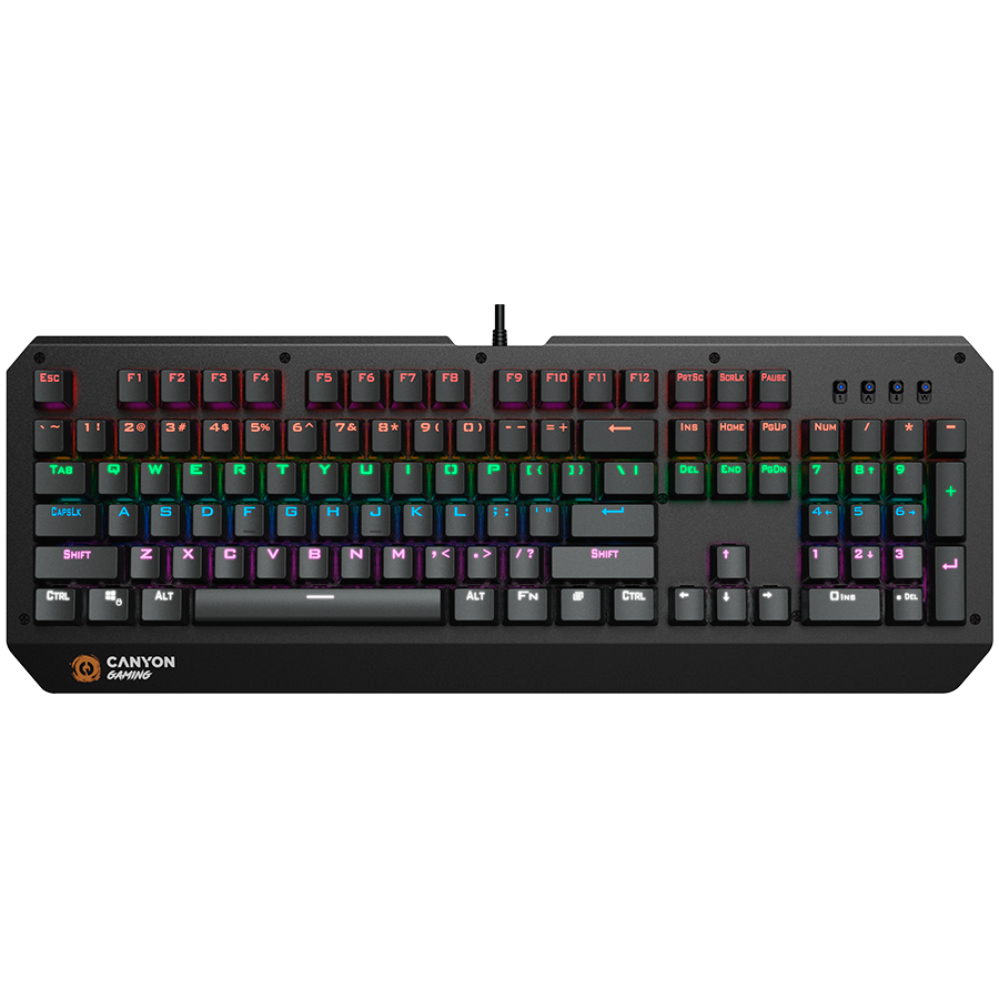 CANYON Hazard GK-6, Wired multimedia gaming keyboard with lighting effect, 108pcs rainbow LED, Numbers 104keys, EN double injection layout, cable length 1.8M, 450.5*163.7*42mm, 0.90kg, color black