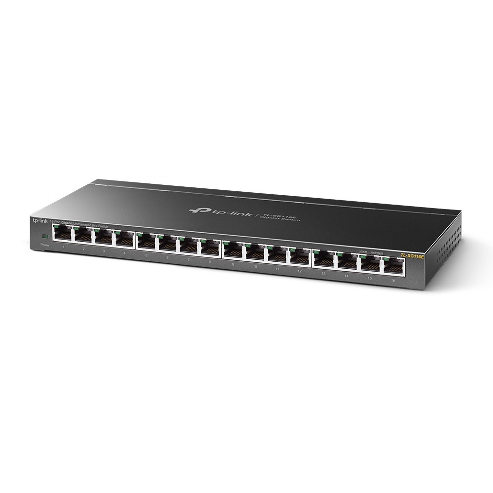 TP-LINK - Switch - TL-SG116E - Web managed - Wall mountable - Gigabit Ethernet (copper) ports quantity 16 - Power supply type External - 36 month(s)