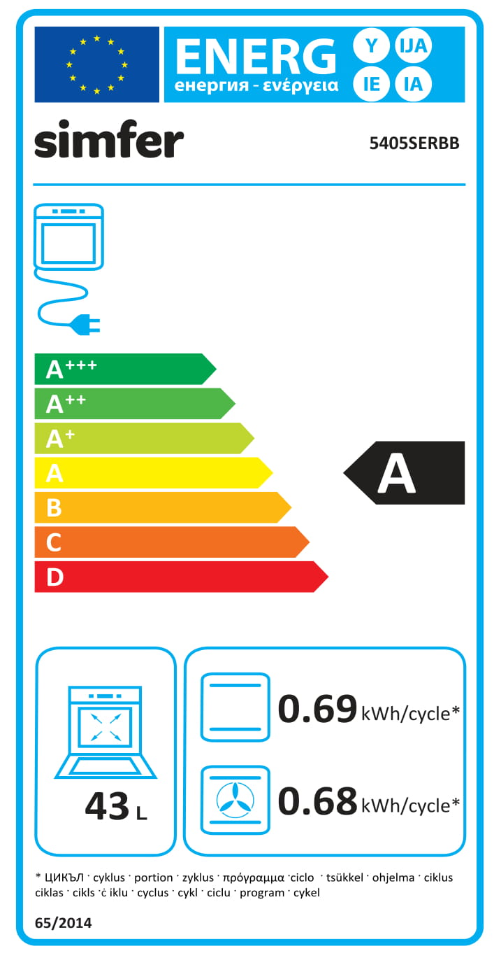 Simfer - Cooker - 5405SERBB - Hob type Gas - Oven type Electric - White - Width 50 cm - Electronic ignition - Depth 60 cm - 43 L