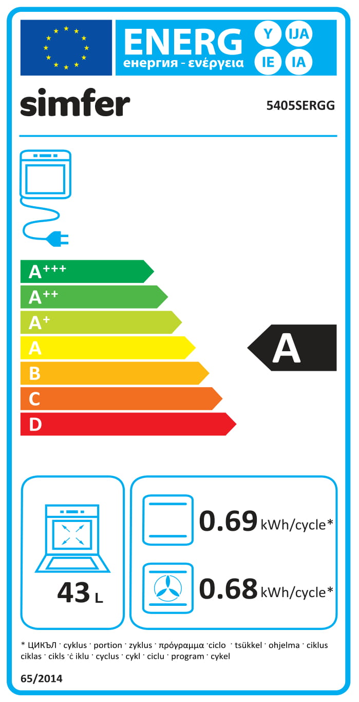 Simfer - Cooker - 5405SERGG - Hob type Gas - Oven type Electric - Stainless steel - Width 50 cm - Electronic ignition - Depth 60 cm - 43 L