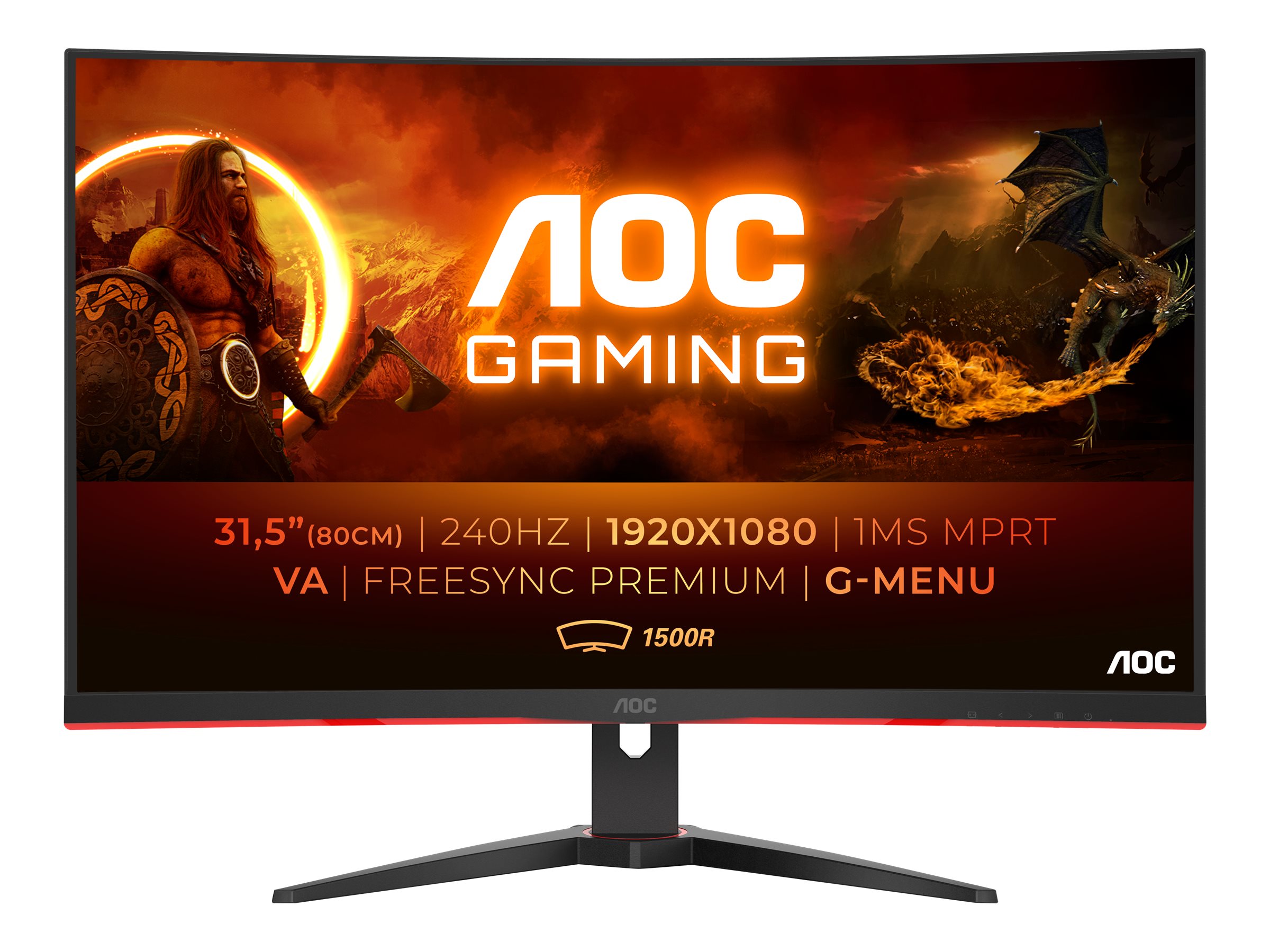 AOC - Curved Gaming Monitor - C32G2ZE - 31.5 " - VA - FHD - 16:9 - 240 Hz - 1 ms - 1920 x 1080 - 300 cd/m² - Headphone out (3.5mm) - HDMI ports quantity 2 - Black - Warranty 36 month(s)