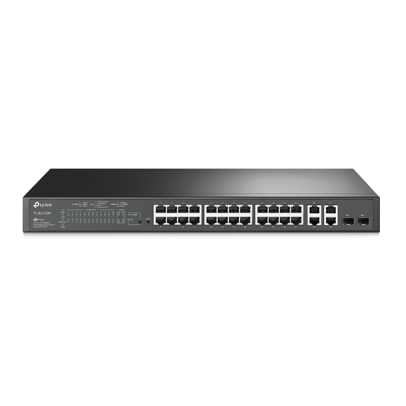 TP-LINK - Switch Web managed - TL-SL2428P - Managed L2 - Rackmountable - 10/100 Mbps (RJ-45) ports quantity 24 - Gigabit Ethernet (copper) ports quantity 4 - Power supply type Single