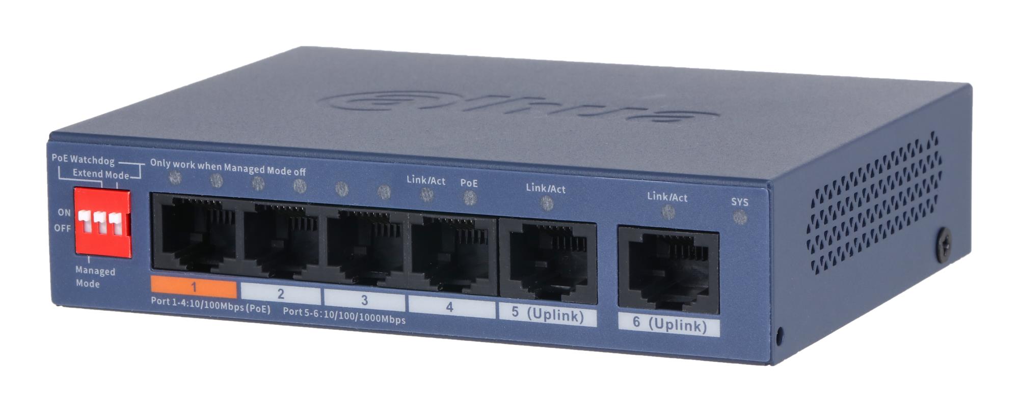 Switch|DAHUA|DH-CS4006-4ET2GT-60|Switch layer L2|2xRJ-45 ports|RJ-45 Ports Type Fast Ethernet (10/100)|4xGigabit Ethernet (copper) ports quantity|Power over Ethernet (PoE) Yes|4xPower over Ethernet (PoE) ports quantity|Total Power over Ethernet (PoE) budg