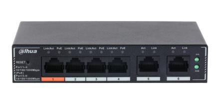 Switch|DAHUA|DH-SG4006P|Switch layer L2|6xRJ-45 ports|RJ-45 Ports Type Gigabit Ethernet (10/100/1000)|4xPower over Ethernet (PoE) ports quantity|Total Power over Ethernet (PoE) budget 60 W|SG4006P