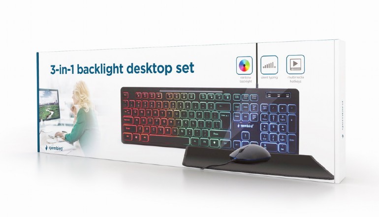 Gembird - 3-in-1 Backlight Desktop Set - KBS-UML-01 - Keyboard, Mouse and Pad Set - Wired - Mouse included - US - Black