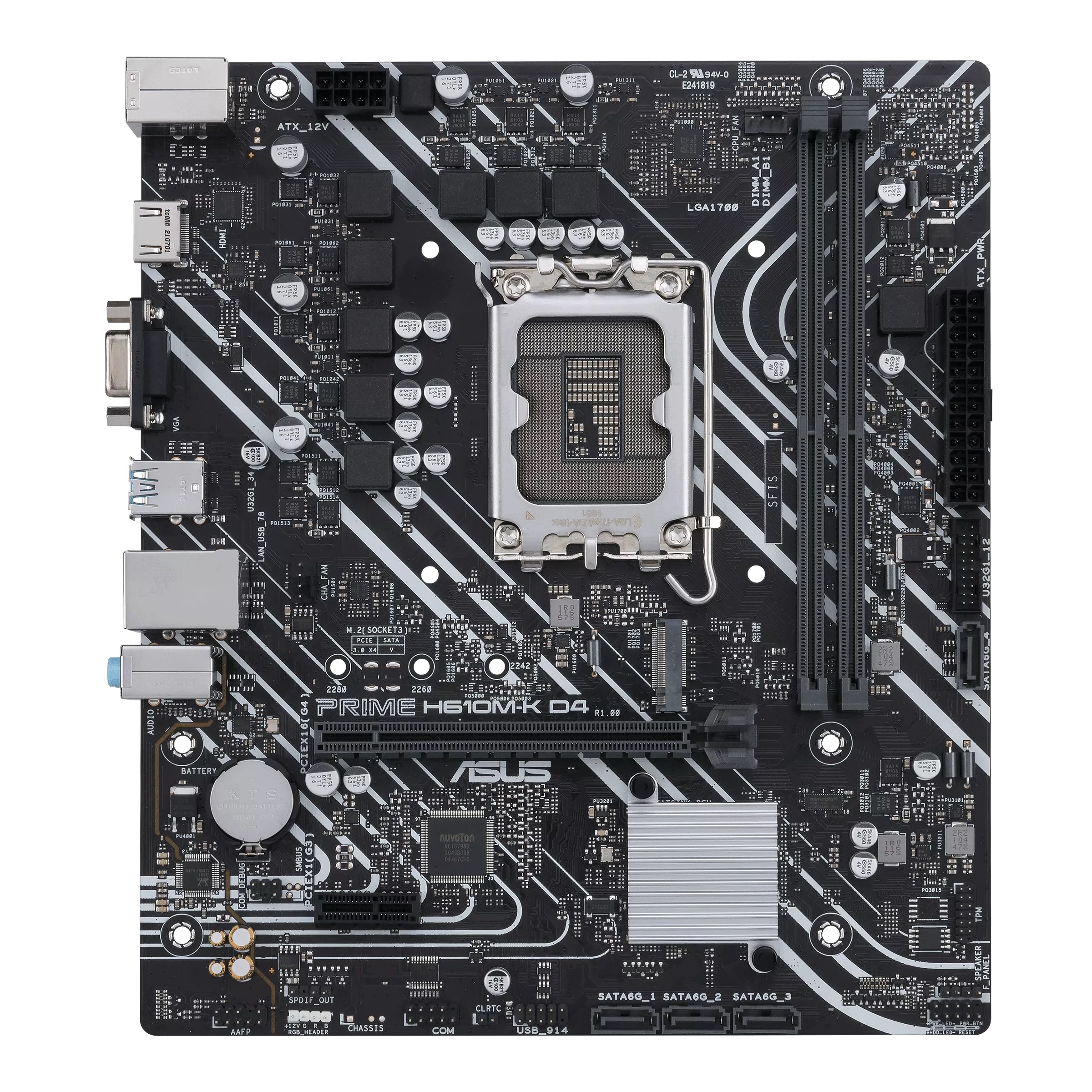 Asus - PRIME H610M-K D4 - Processor family Intel - Processor socket  LGA1700 - DDR4 DIMM - Memory slots 2 - Supported hard disk drive interfaces SATA, M.2 - Number of SATA connectors 4 - Chipset Intel H610 - mATX