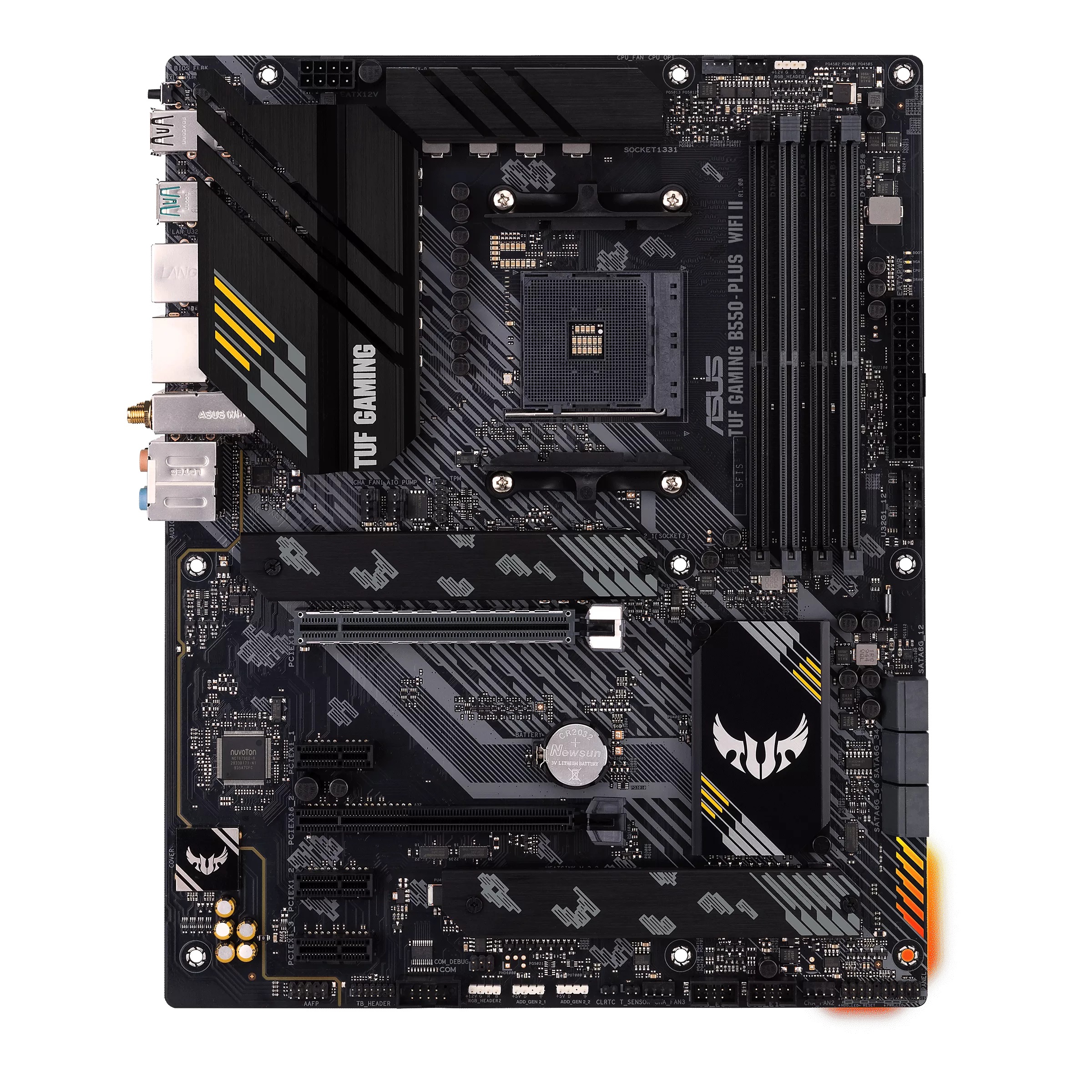 Asus - TUF GAMING B550-PLUS WIFI II - Processor family AMD - Processor socket AM4 - DDR4 DIMM - Memory slots 4 - Supported hard disk drive interfaces 	SATA, M.2 - Number of SATA connectors 6 - Chipset AMD B550 - 30.5cm x 24.4cm