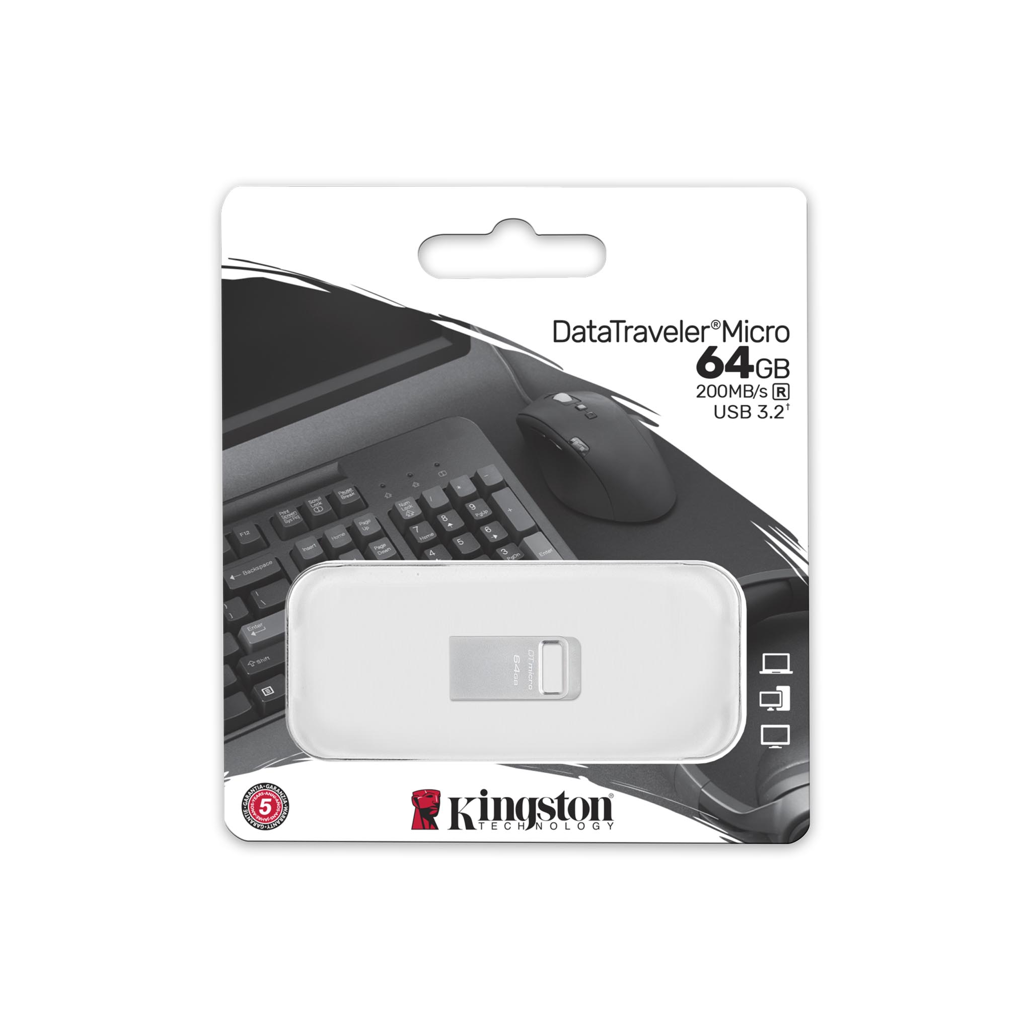 Kingston - USB 3.2 Flash Drive - DataTraveler micro - 64 GB - USB 3.2 - Silver