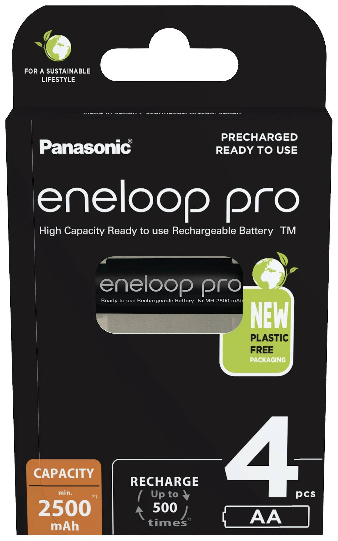 Panasonic - Rechargeable Batteries - ENELOOP Pro BK-3HCDE/4BE - AA - 2500 mAh - 4 pc(s)