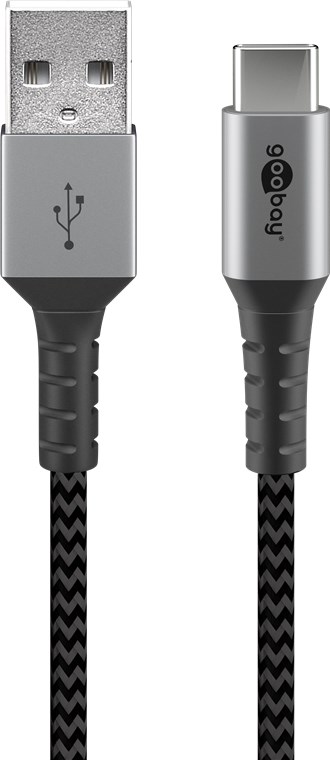 Goobay - USB-C to USB-A Textile Cable with Metal Plugs - 49296 - USB-C to USB-A