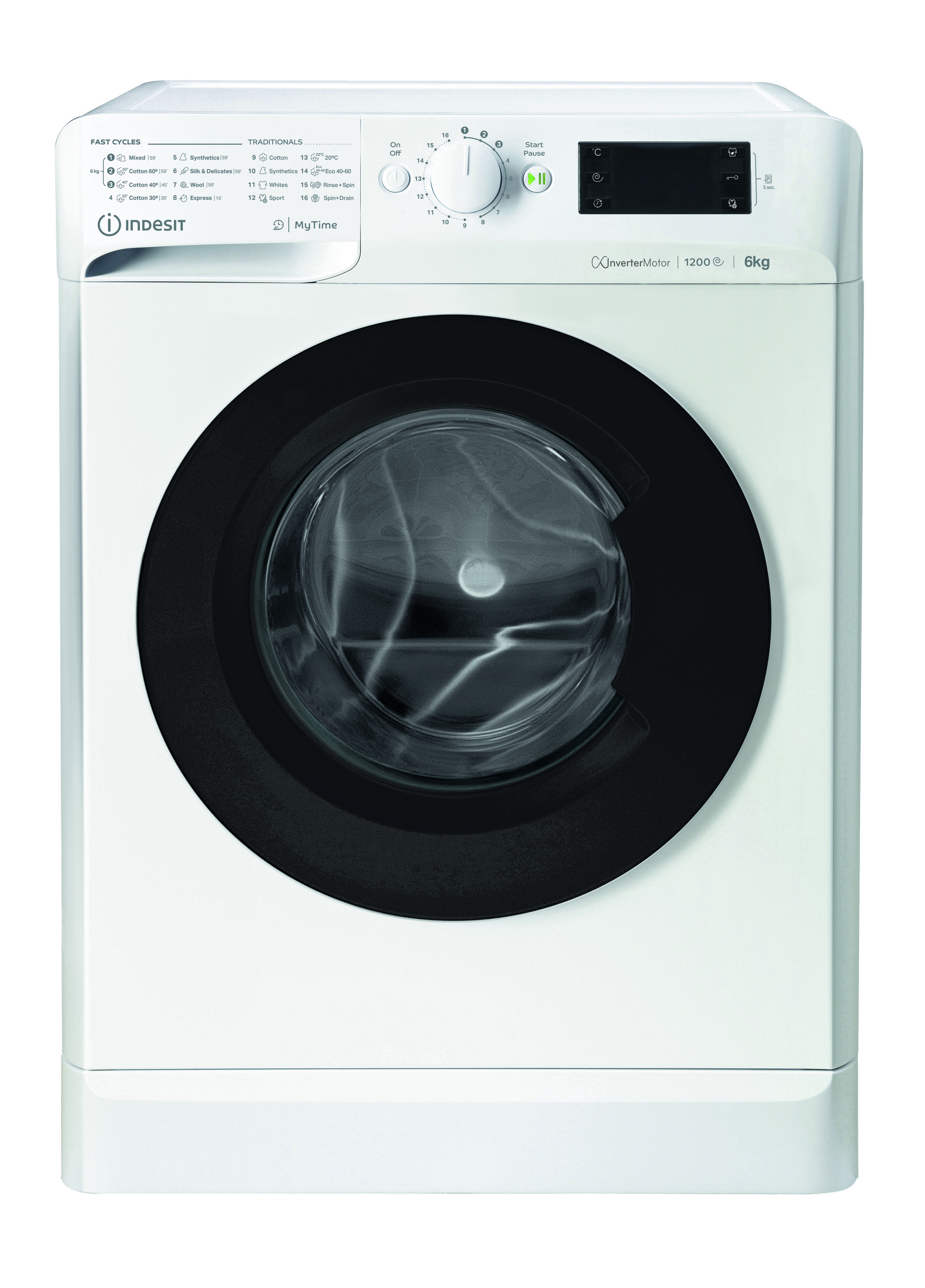 INDESIT - Washing machine - MTWSE 61294 WK EE - Energy efficiency class C - Front loading - Washing capacity 6 kg - 1151 RPM - Depth 42.5 cm - Width 59.5 cm - Display - Big Digit - White