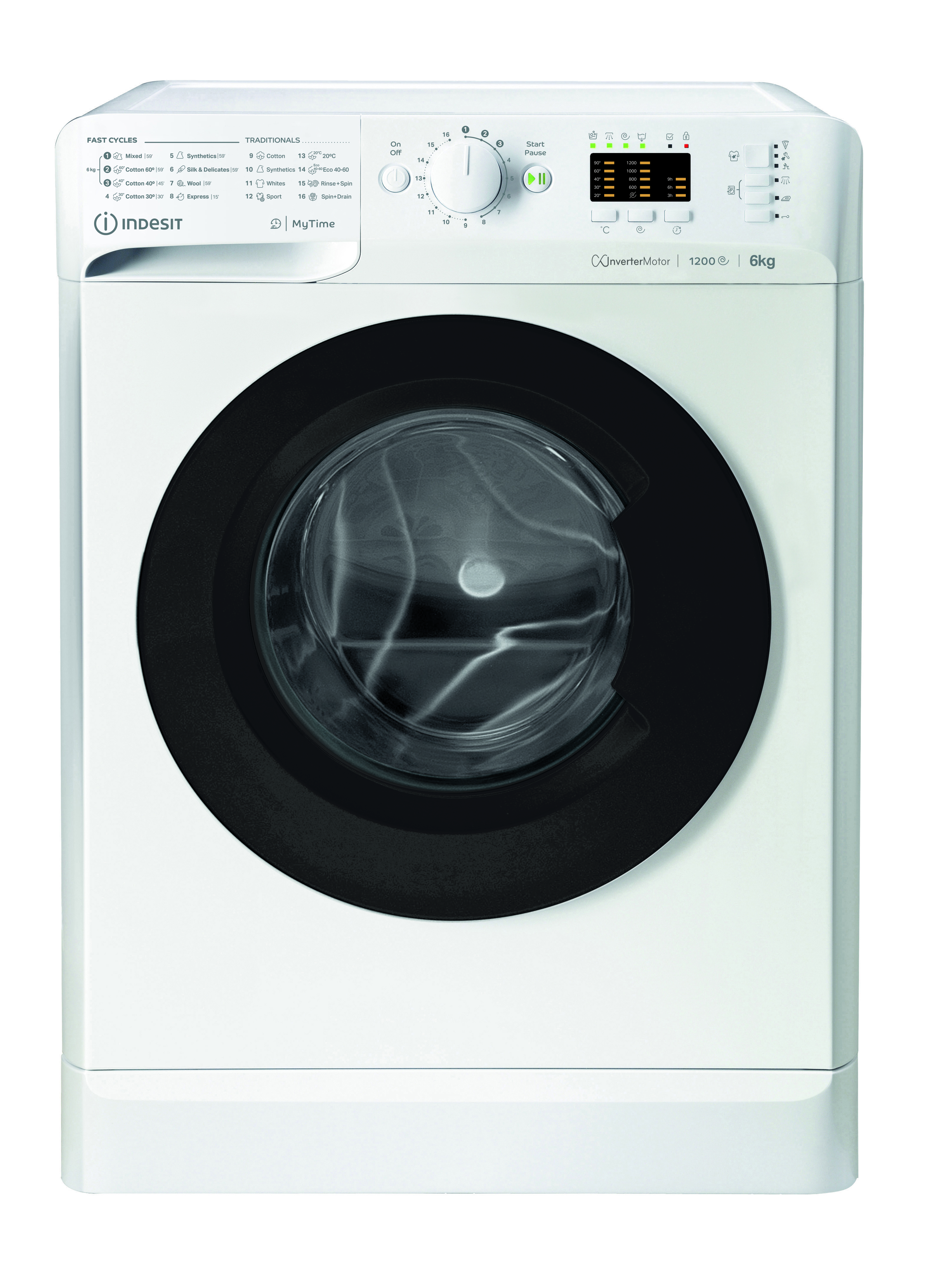 INDESIT - Washing machine - MTWSA 61294 WK EE - Energy efficiency class C - Front loading - Washing capacity 6 kg - 1151 RPM - Depth 42.5 cm - Width 59.5 cm - Display - Big Digit - White