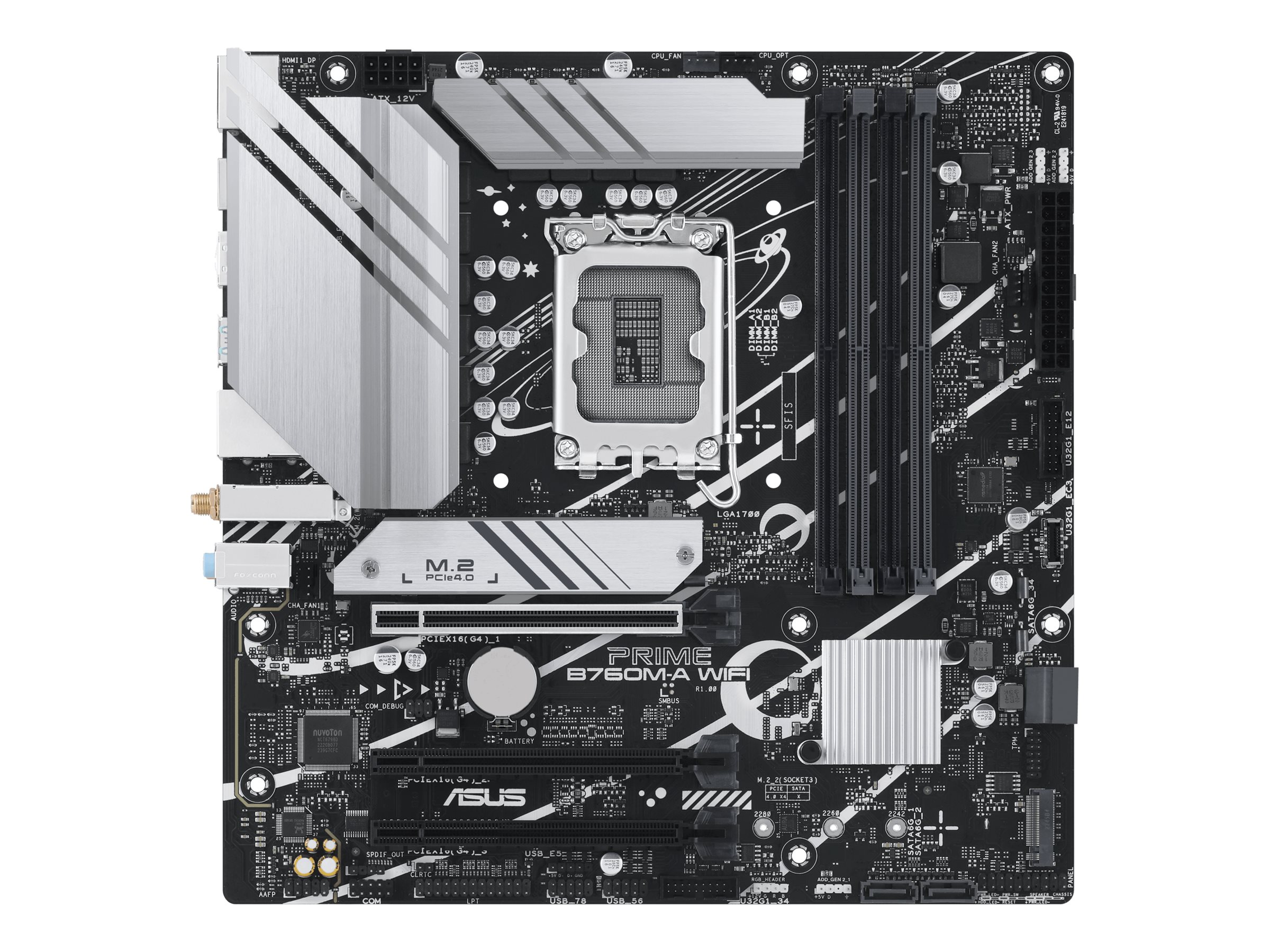 Asus - PRIME B760M-A WIFI - Processor family Intel - Processor socket LGA1700 - DDR5 - Supported hard disk drive interfaces M.2, SATA - Number of SATA connectors 4