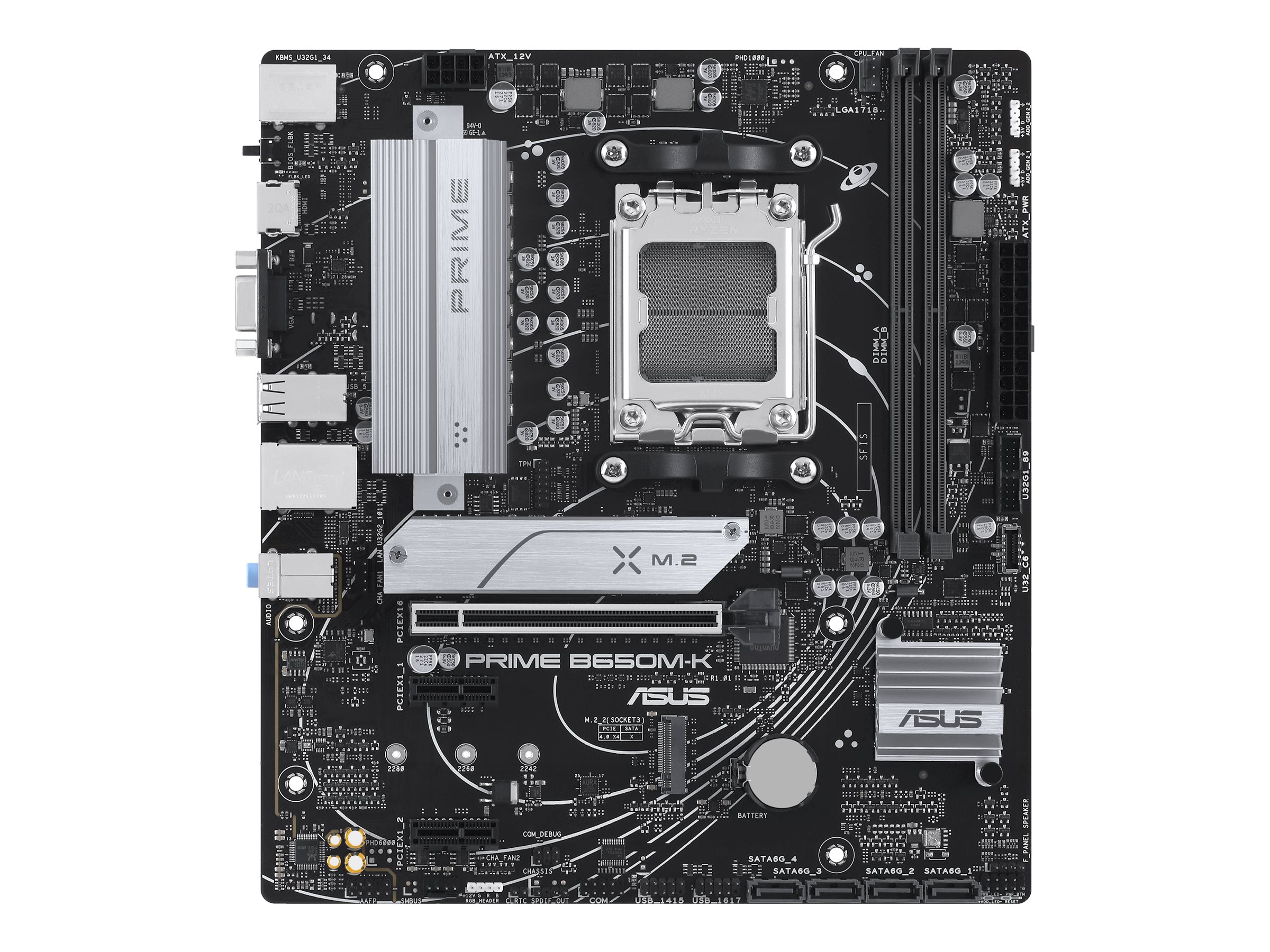 Asus - PRIME B650M-K - Processor family AMD - Processor socket AM5 - DDR5 - Supported hard disk drive interfaces SATA, M.2 - Number of SATA connectors 4