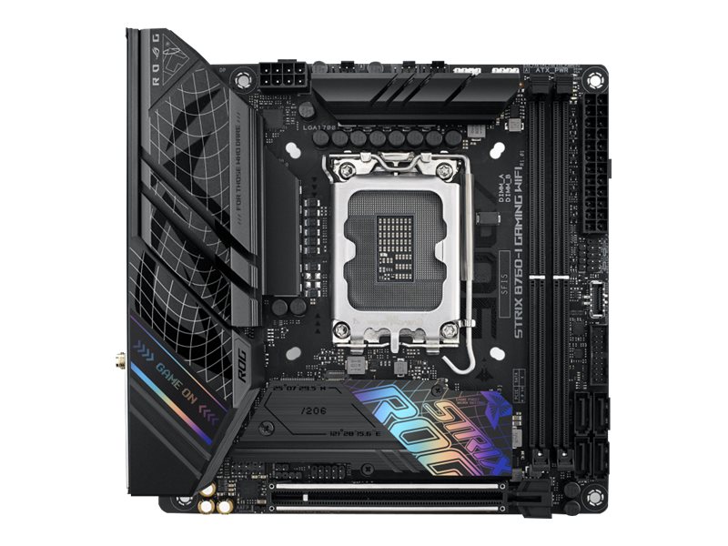 Asus - ROG STRIX B760-I GAMING WIFI - Processor family Intel - Processor socket LGA1700 - DDR5 SDRAM - Supported hard disk drive interfaces M.2, SATA - Number of SATA connectors 4