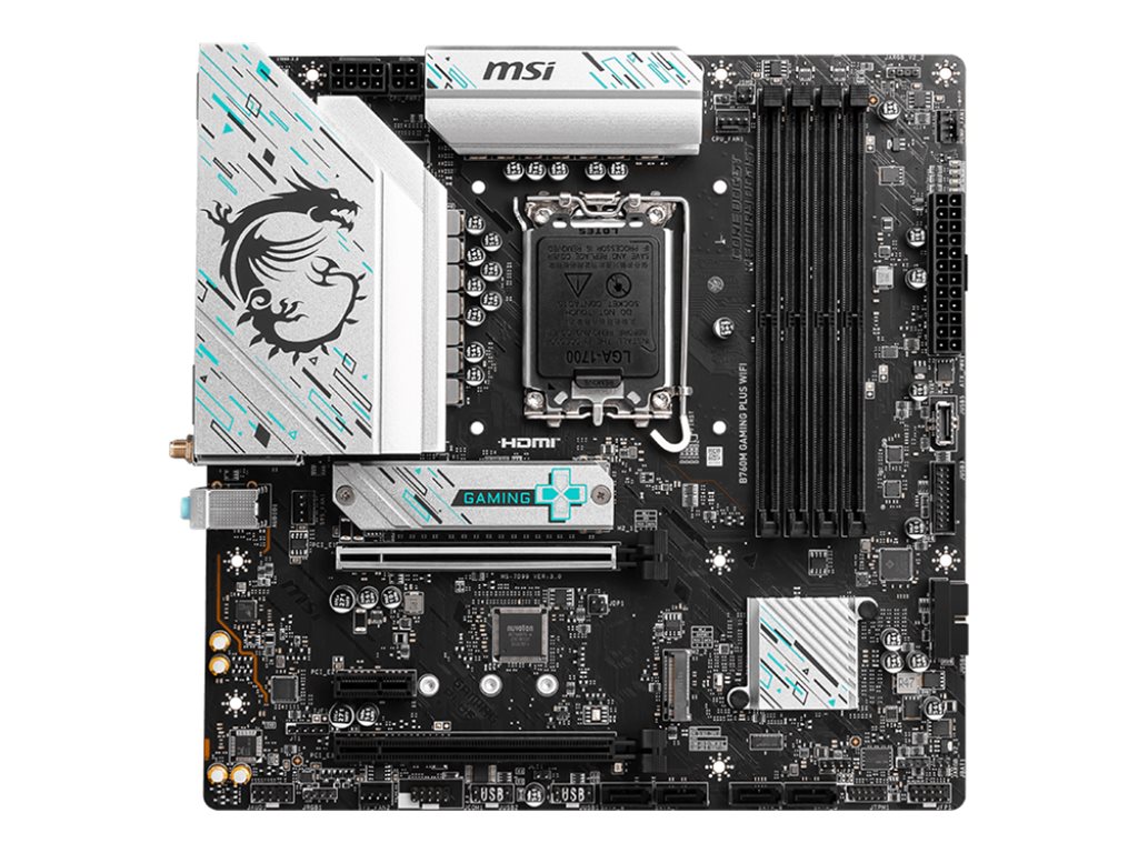 MSI - B760M GAMING PLUS WIFI - Processor family Intel - Processor socket LGA1700 - DDR5 - Supported hard disk drive interfaces SATA, M.2 - Number of SATA connectors 4