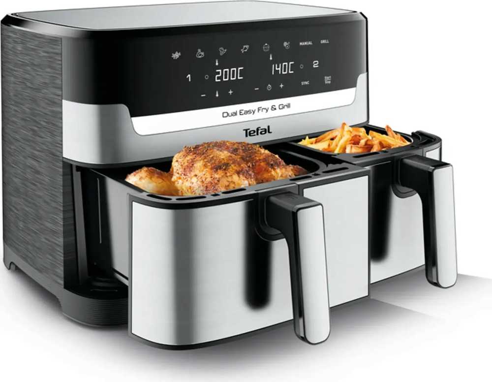 TEFAL Fryer - EY905D10 - Capacity 5.2+3.1 L - Hot air technology - Stainless Steel/Black