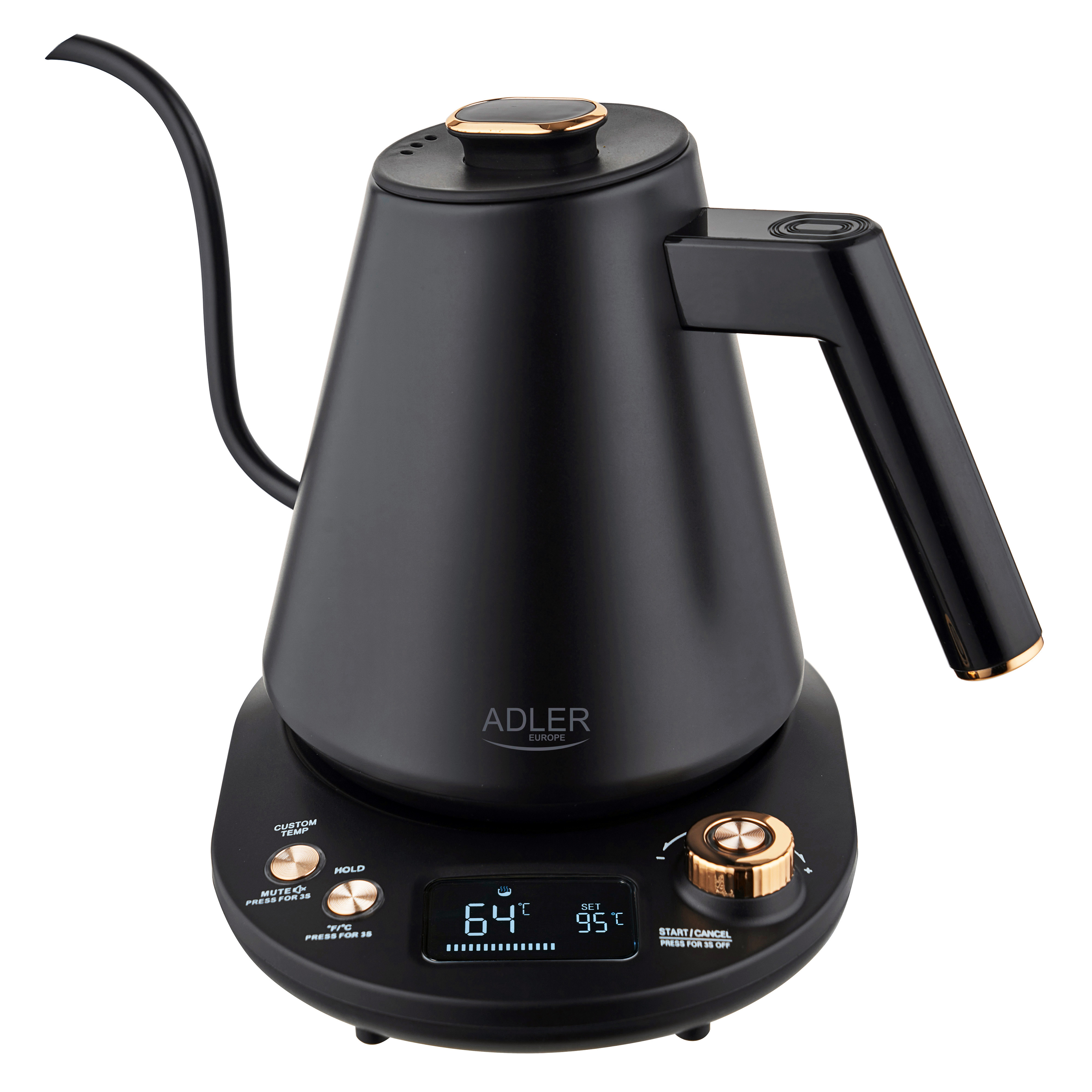Adler Kettle - AD 1349 - Electric - 1100 W - 1 L - Stainless steel - 360° rotational base - Black/Gold