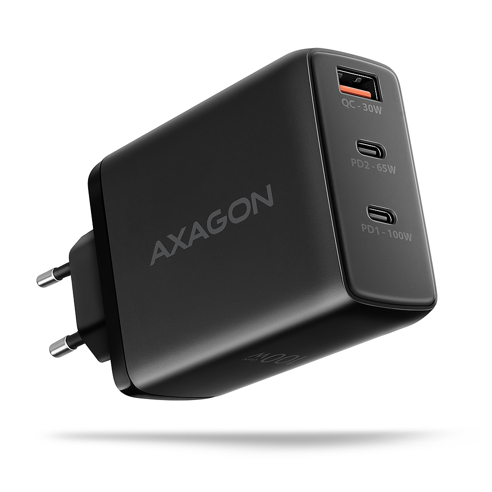 AXAGON GaN wallcharger, 3x port (USB-A + 2x USB-C), PD3.0/PPS/QC4+/SFC2.0/AFC/SCP/FCP/Apple, 100W - ACU-DPQ100