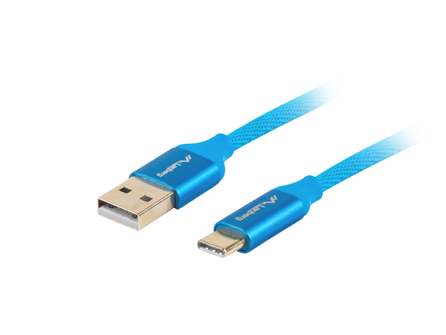 Lanberg - USB Type-C to USB Type-A 2.0 Cable Blue QC 3.0 Premium, 1.8 m - CA-USBO-22CU-0018-BL - USB Type-C to USB Type-A