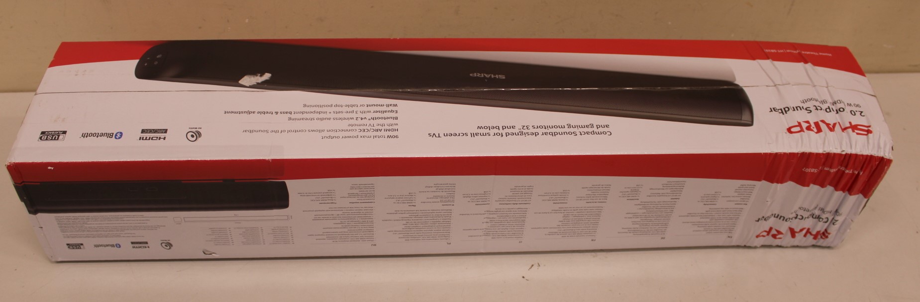 SALE OUT. Sharp HT-SB107 2.0 Compact Soundbar for TV up to 32", HDMI ARC/CEC, Aux-in, Optical, Bluetooth, 65cm, Gloss Black - Yes - Sharp Soundbar Speaker - HT-SB107 - Gloss Black - No - USB port - DAMAGED PACKAGING - AUX in - Bluetooth - Wireless connect