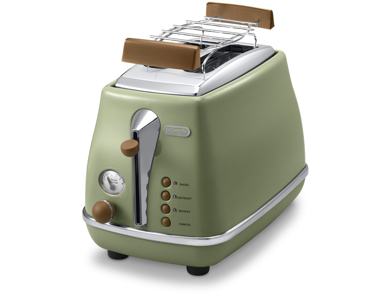DELONGHI Icona Vintage Toaster CTOV 2103.GR 900W, Stainless steel, Crumb tray, Defrost, Green