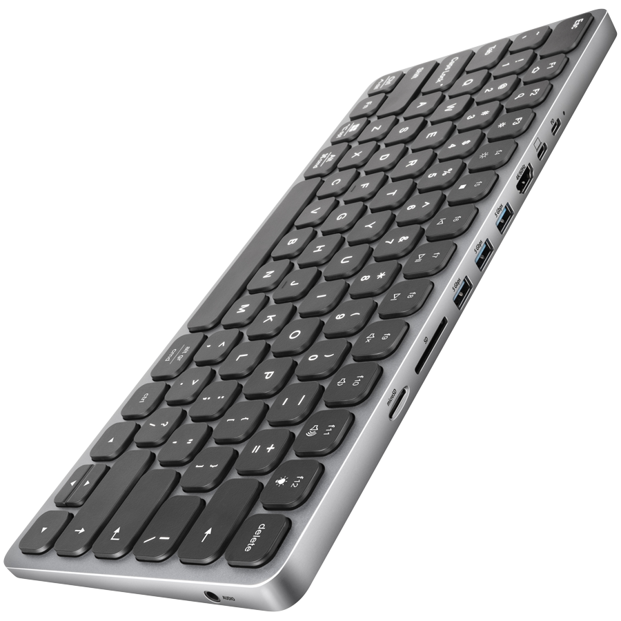 AXAGON HMC-KB keyboard USB-C 5Gbps with HUB, microSD/SD, 3x USB-A, HDMI 4K/60Hz, PD 100W, Audio, US layout