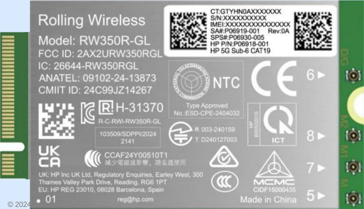 HP 5G Modem m.2 WWAN 4G/5G Sub-6 GHz FM350-GL Mobile Broadband Cellular (compatible with WWAN-ready EliteBook 8 X - G1i G1a - 13 14 16, Flip, ZBook 8 X Fury - G1i G1a - 14 16 18)