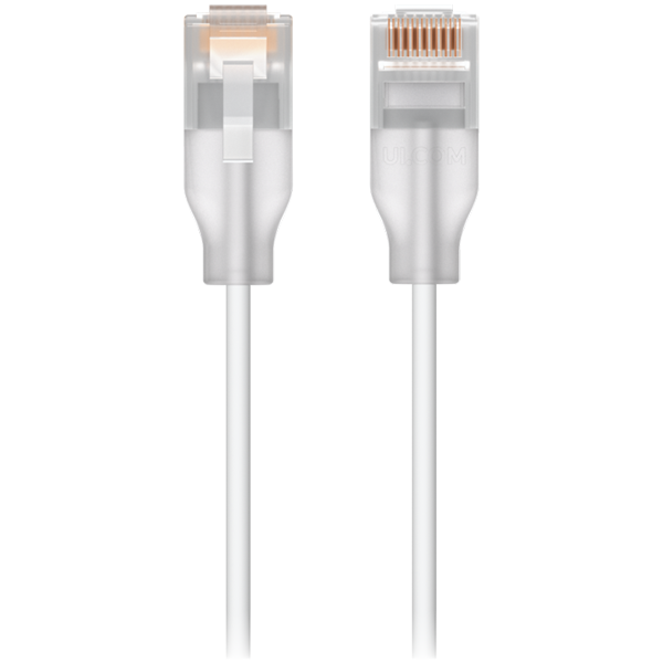 Ubiquiti UACC-Cable-Patch-EL-12M-W Nano-thin patch cable with 2.5 GbE support designed to show Etherlighting effects, translucent booted RJ45