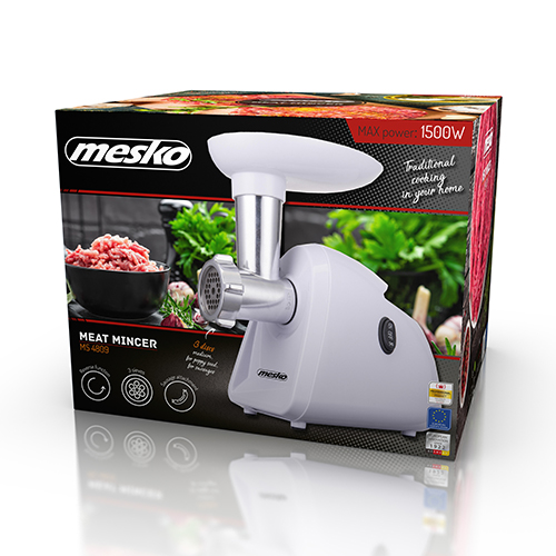 Mesko - Meat mincer - MS 4809 - White - 350 W - Middle size sieve; mince sieve; poppy sieve; plunger; sausage filler
