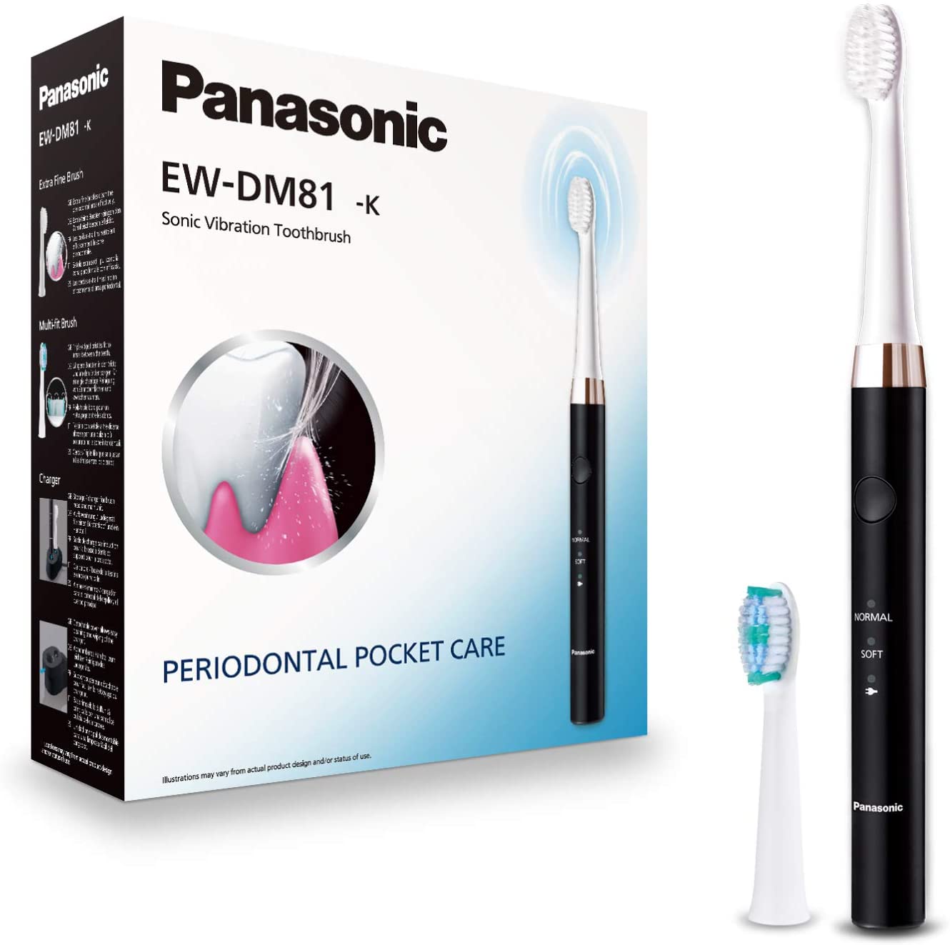 Panasonic - Electric Toothbrush - EW-DM81-K503 - Rechargeable - For adults - Number of brush heads included 2 - Number of teeth brushing modes 2 - Sonic technology - White/Black