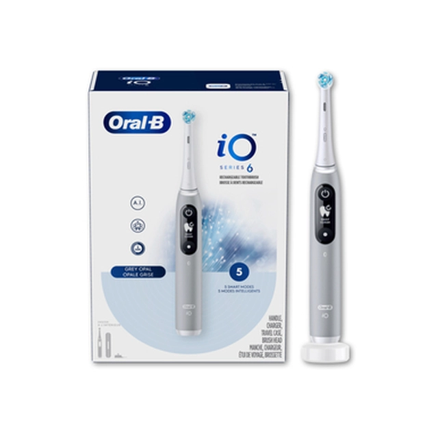 Oral-B - Toothbrush - iO Series 6 - Rechargeable - For adults - Number of brush heads included 1 - Number of teeth brushing modes 5 - Grey Opal