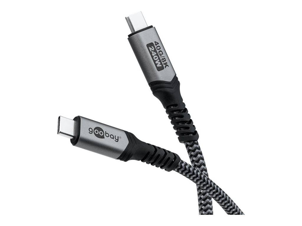 Goobay - USB-C Cable with Textile Sheath, USB4, 240 W, 40 Gbit/s, Power Delivery, 0.5 m, Black/Grey - 74210