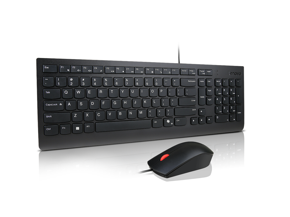Lenovo Essential Wired Combo Keyboard and Mouse - Keyboard and Mouse Set - Wired - Mouse included - Nordic - Black
