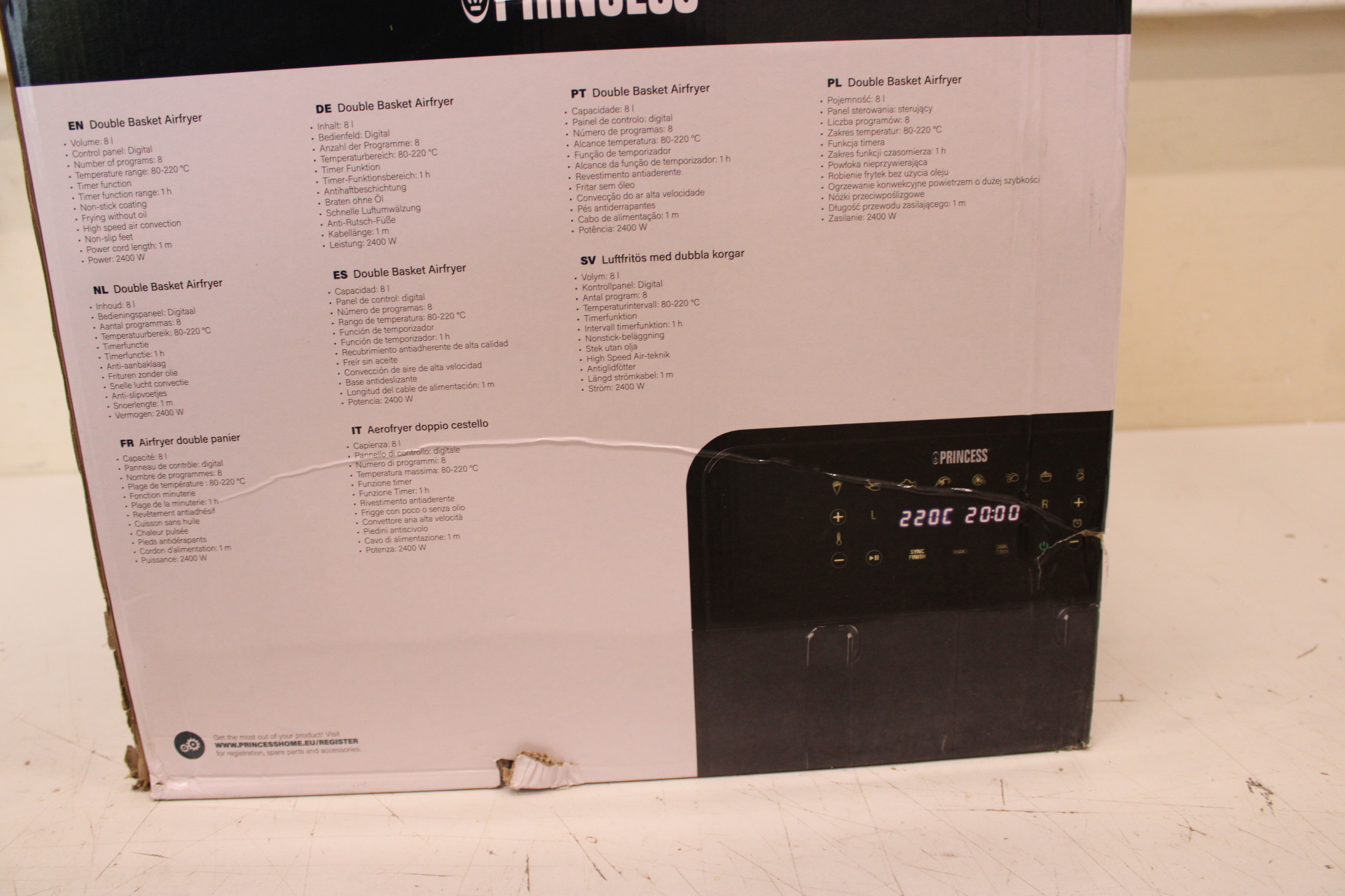 SALE OUT. Princess Double Basket Airfryer - 182068 - Power 2400 W - Capacity 8 L - Black - DAMAGED PACKAGING, SCRATCHES ON CORPUS