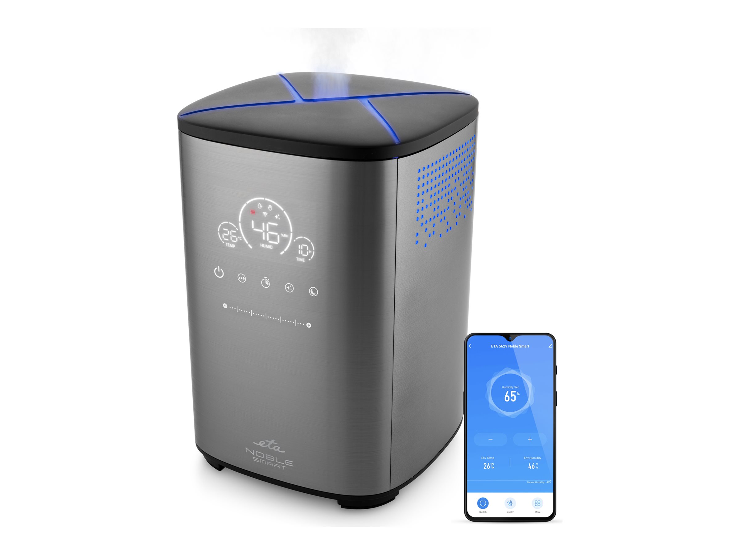 ETA Humidifier - Noble Smart 5629 90000 - 110 W - Water tank capacity 4 L - Suitable for rooms up to 50 m² - Ultrasonic - Grey - Humidification capacity 500 ml/hr