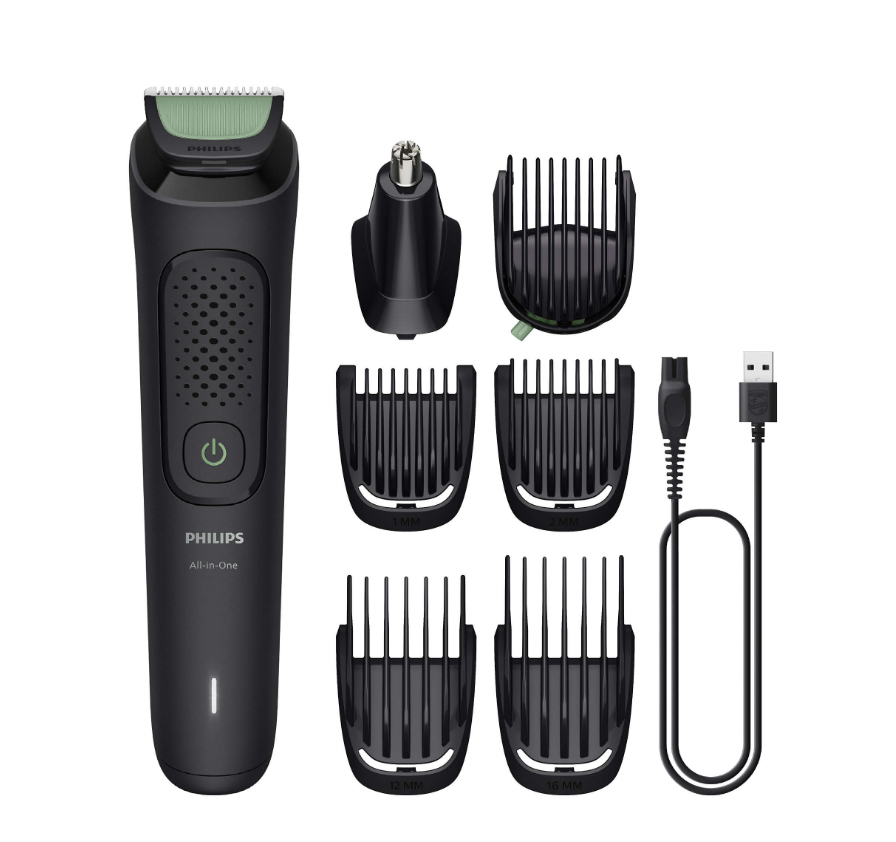 Philips Multigroom series 3000 8-in-1, Face and Hair MG3730/15 8 tools Self-sharpening steel blades Up to 60 min run time Rinseable attachments/Damaged package