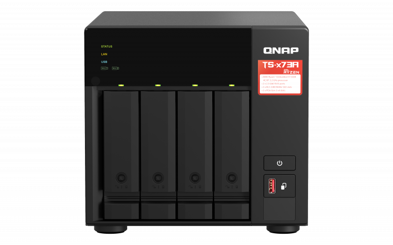 QNAP - 4-Bay QTS and QuTS hero NAS - TS-473A-8G - Up to 4 HDD/SSD Hot-Swap - AMD Ryzen - Ryzen V1500B Quad-Core - Processor frequency 2.2 GHz - 8 GB - DDR4