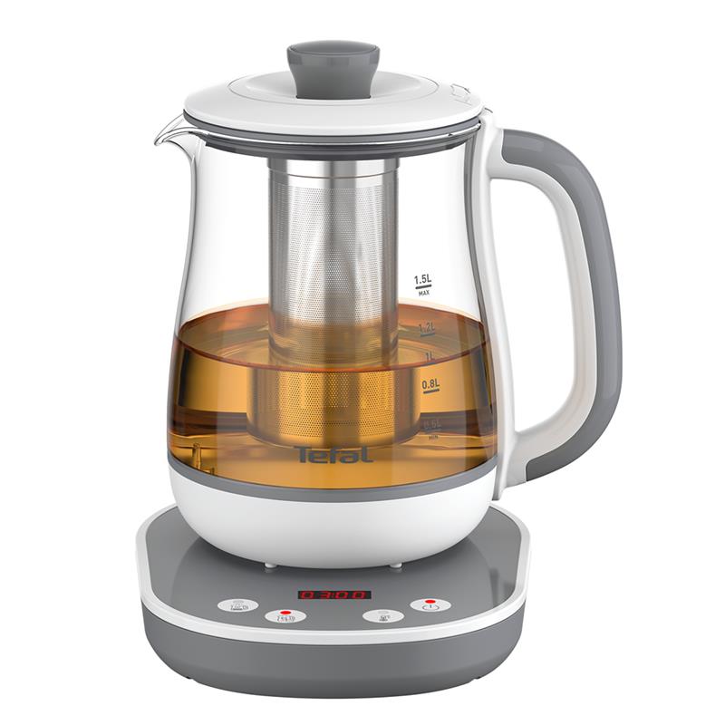 TEFAL BJ551B10 - Tea Kettle - 1400 W - 1.5 L - Glass - 360° rotational base - White/Grey