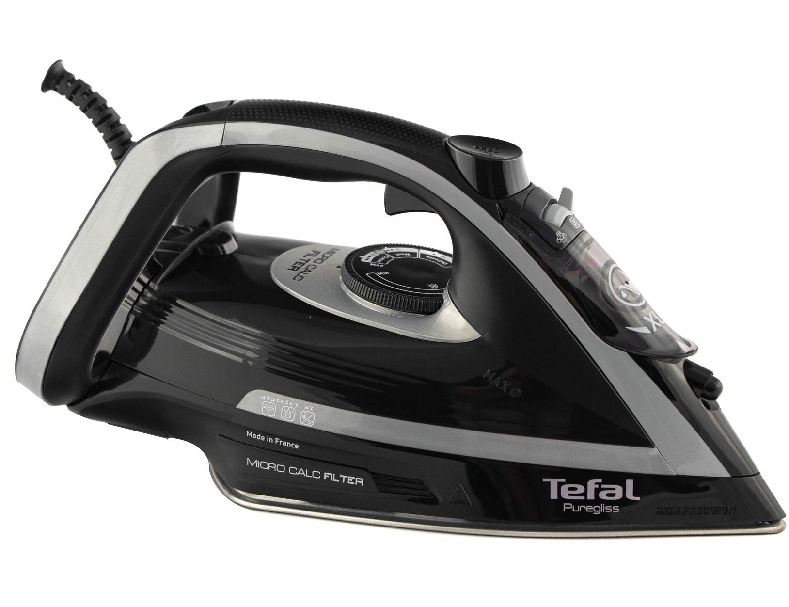 TEFAL - FV8062 Puregliss - Steam Iron - 3000 W - Water tank capacity 0.27 ml - Continuous steam 50 g/min - Steam boost performance 280 g/min - Black/Grey