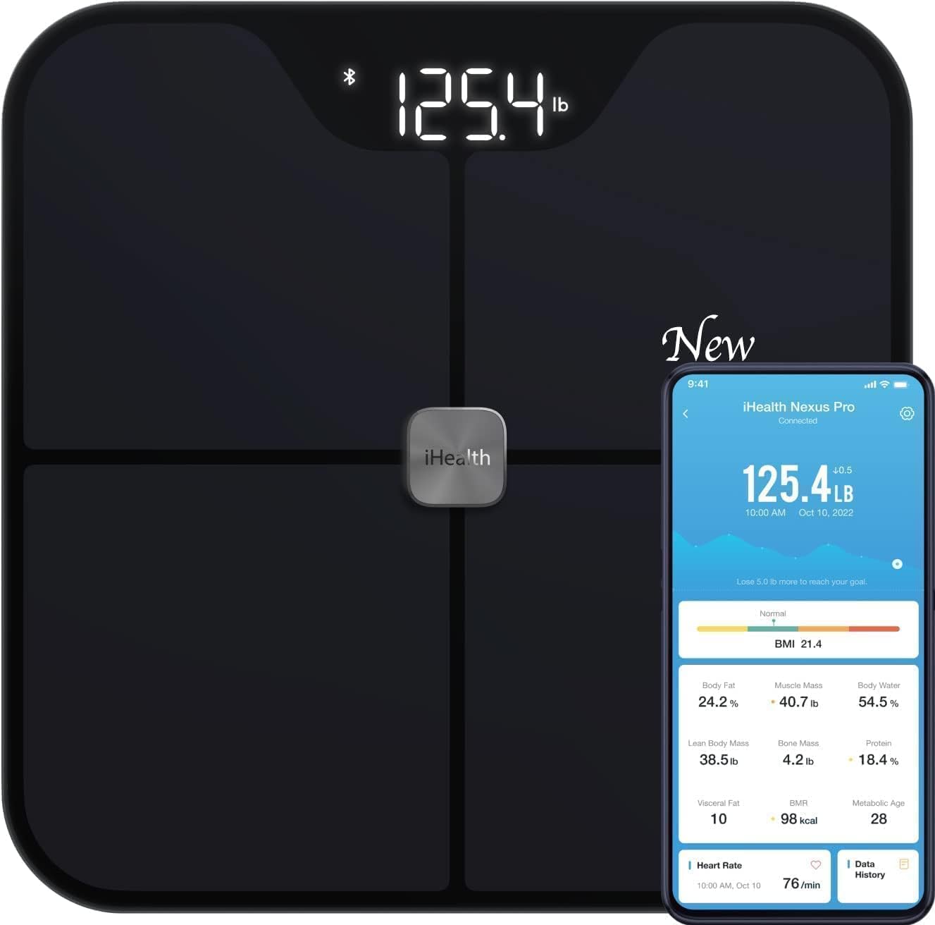 iHealth - Wireless Body Composition Scale - Nexus Pro - Maximum weight (capacity) 181 kg - Body Mass Index (BMI) measuring - Black