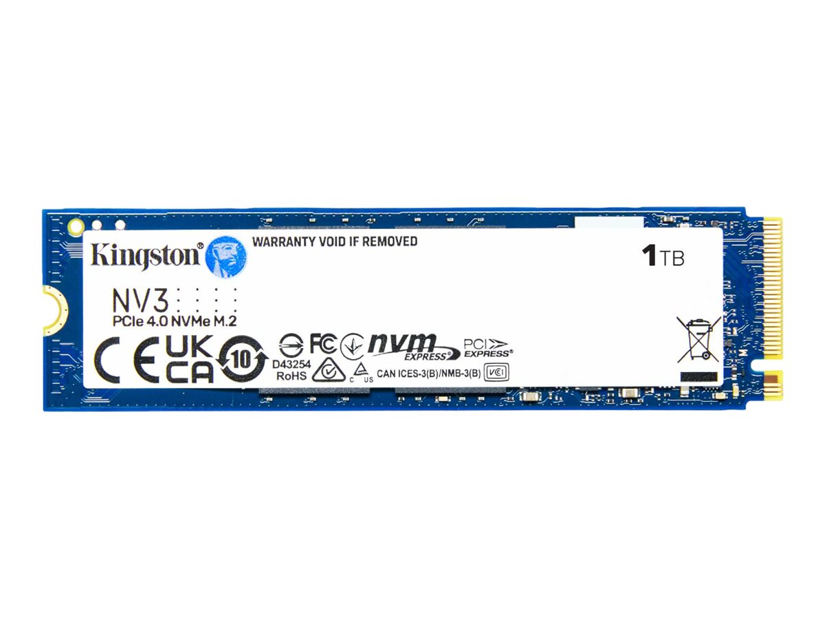 Kingston SSD - NV3 - 1000 GB - SSD form factor M.2 2280 - Solid-state drive interface PCIe NVMe Gen 4.0 (x4) - Read speed 6000 MB/s - Write speed 4000 MB/s