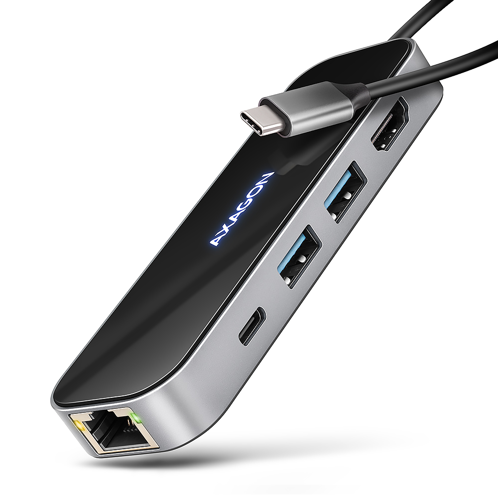 AXAGON USB-C 5Gbps GLASS 6in1 Hub - HMC-6GLN
