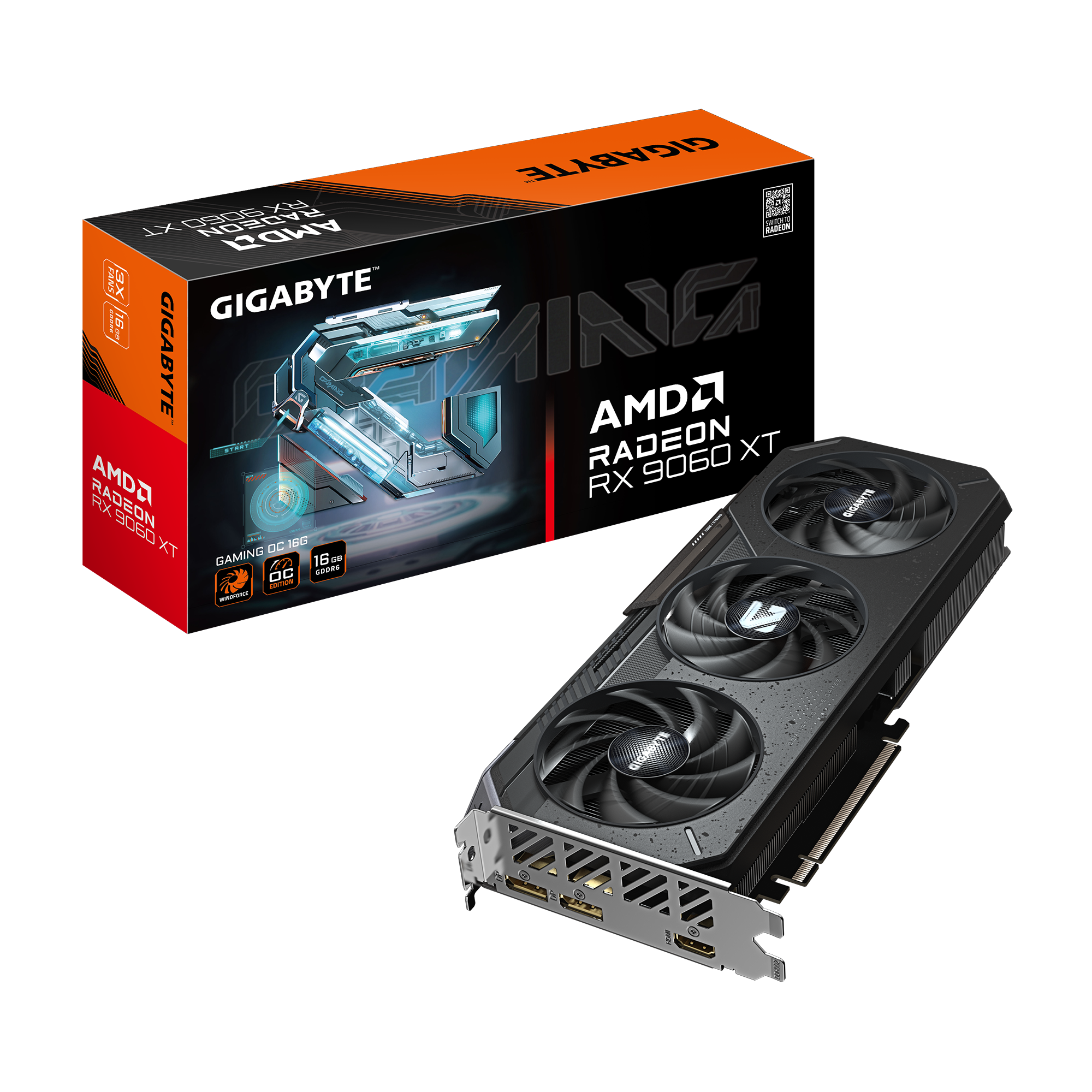 Gigabyte Radeon RX 9060 XT GAMING OC 16G - AMD - 16 GB - Radeon RX 9060 XT - GDDR6 - HDMI ports quantity 1 - PCI-E 5.0