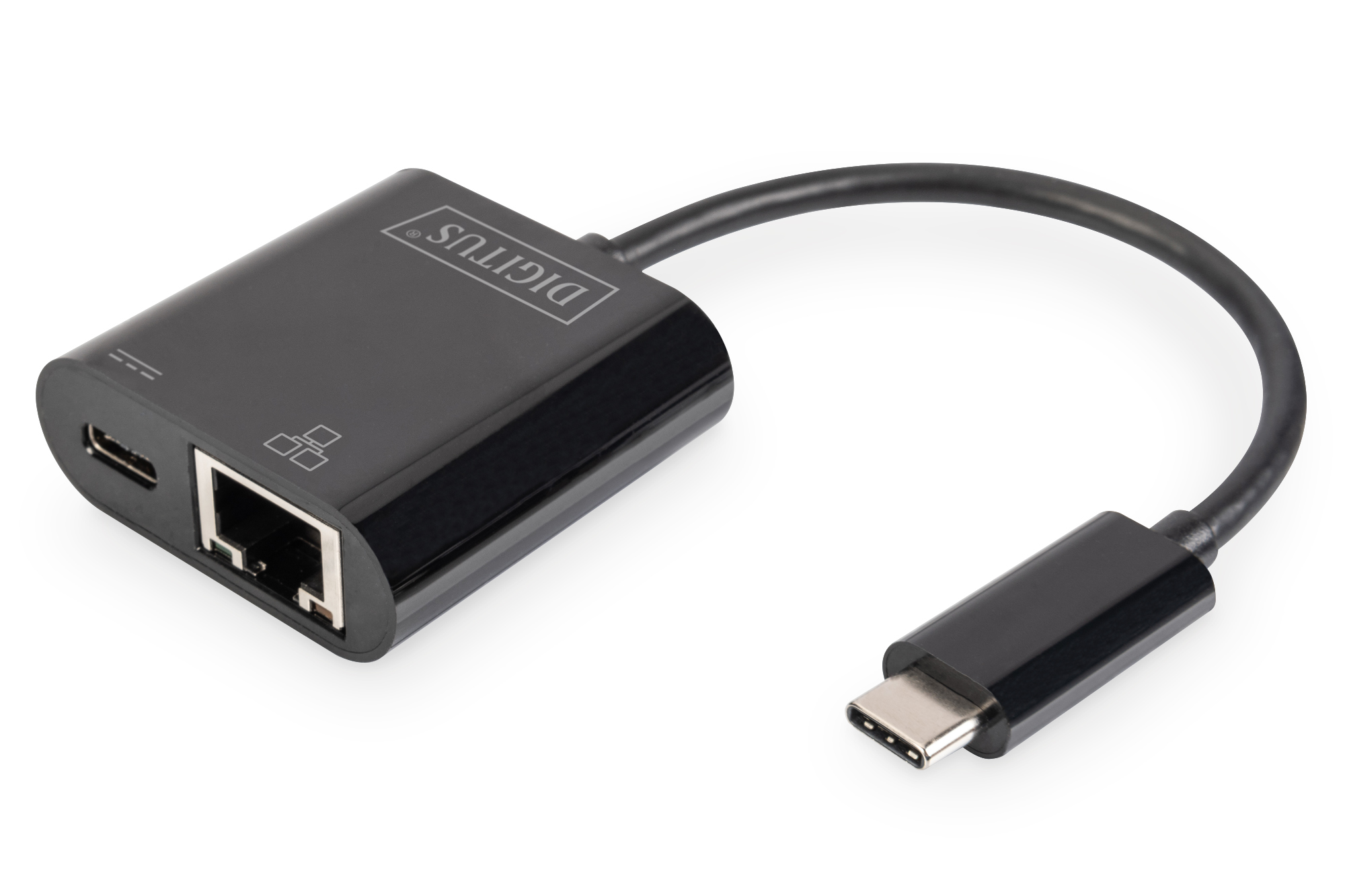 Digitus - USB-Type-C Gigabit Ethernet Adapter + PD with power delivery function - DN-3027 - Black - USB-C port to a Gigabit network connection